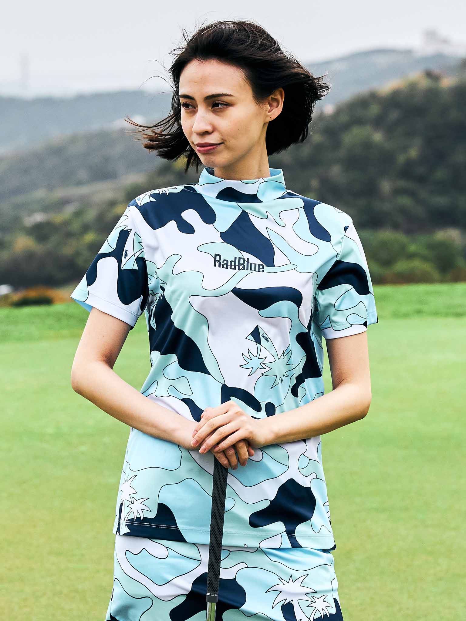 ウィメンズモックネックショートスリーブ【Palm camo】