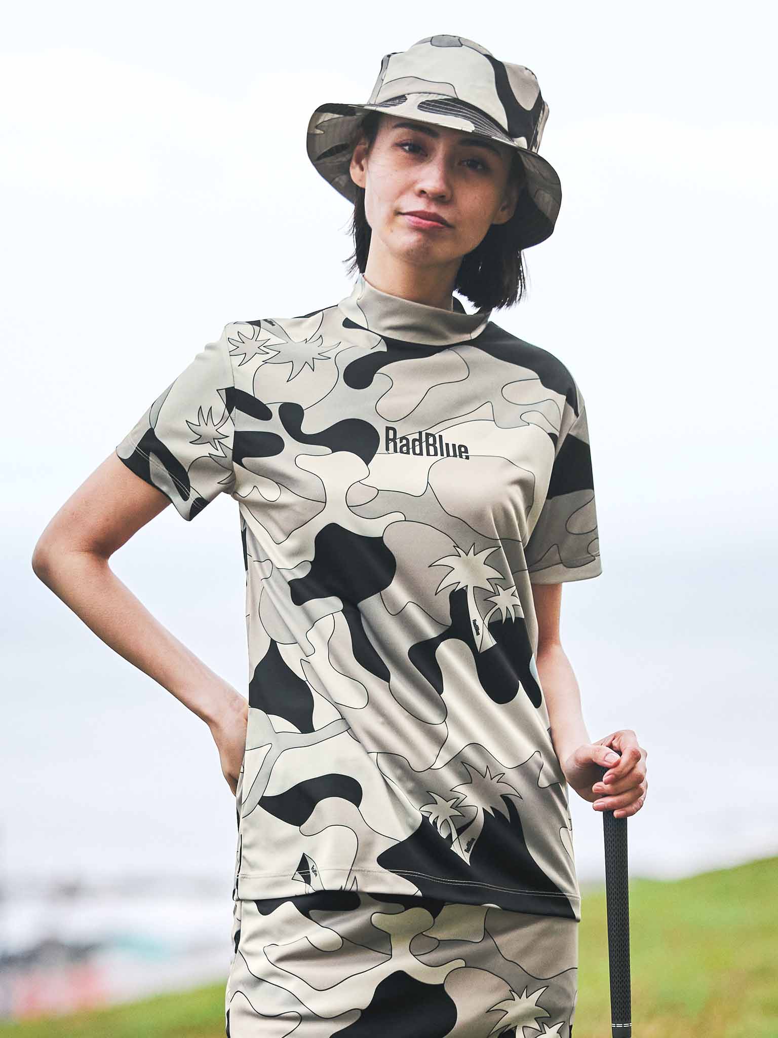 ウィメンズモックネックショートスリーブ【Palm camo】