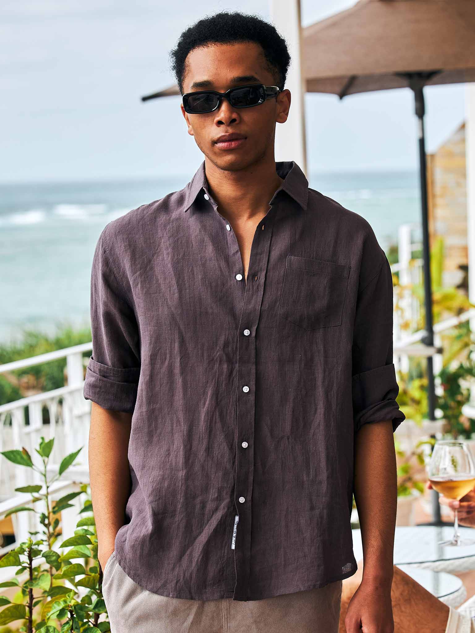 リネンシャツ crossley メンズ 公式 ラッドブルー サンドウォッシュリネンシャツ KHAKI S キレイめ 夏 メンズ 長袖シャツ サーフ 大人カジュアル KHAKI 新品 100 XL 43 52
