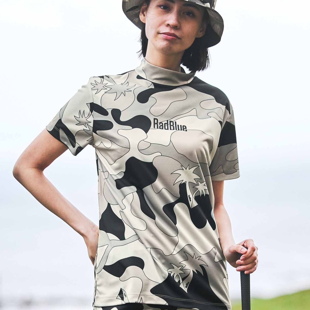 ウィメンズモックネックショートスリーブ【Palm camo】