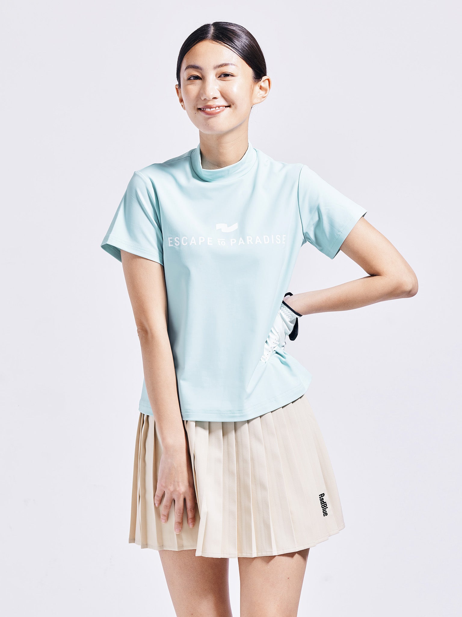カラーストレッチモックネックS/S【logo】WOMENS