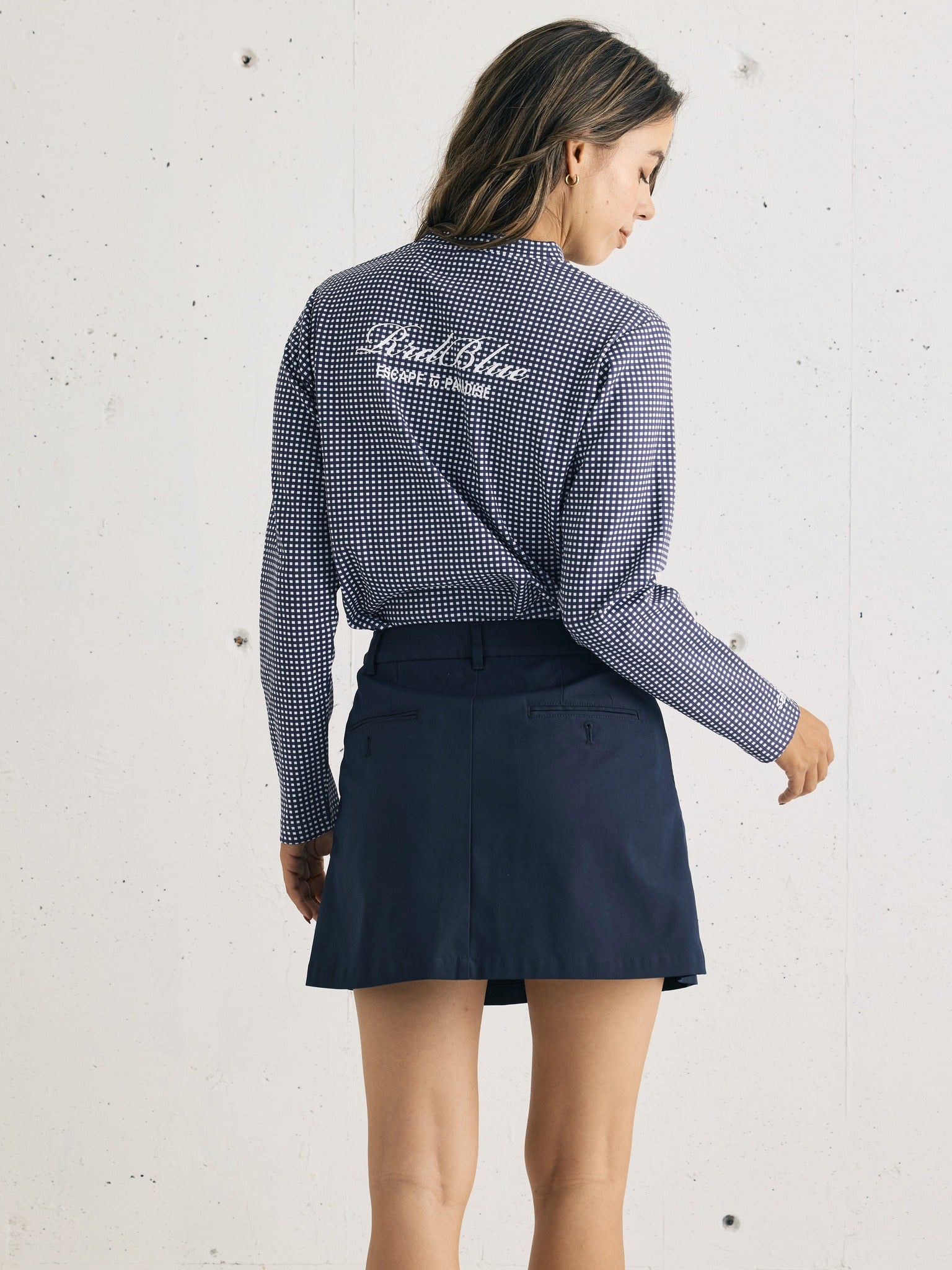 Women's スムースモックネックフリース ギンガムチェック 4