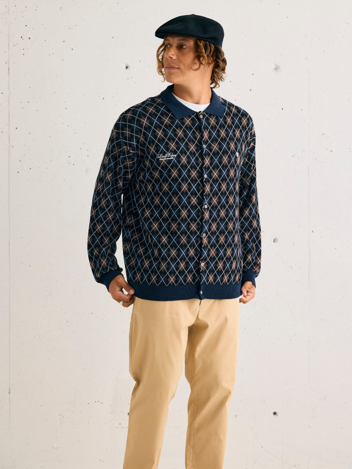 26AW GOLF COLLECTION LOOK 08 スクリプトロゴ アーガイルニットカーディガン