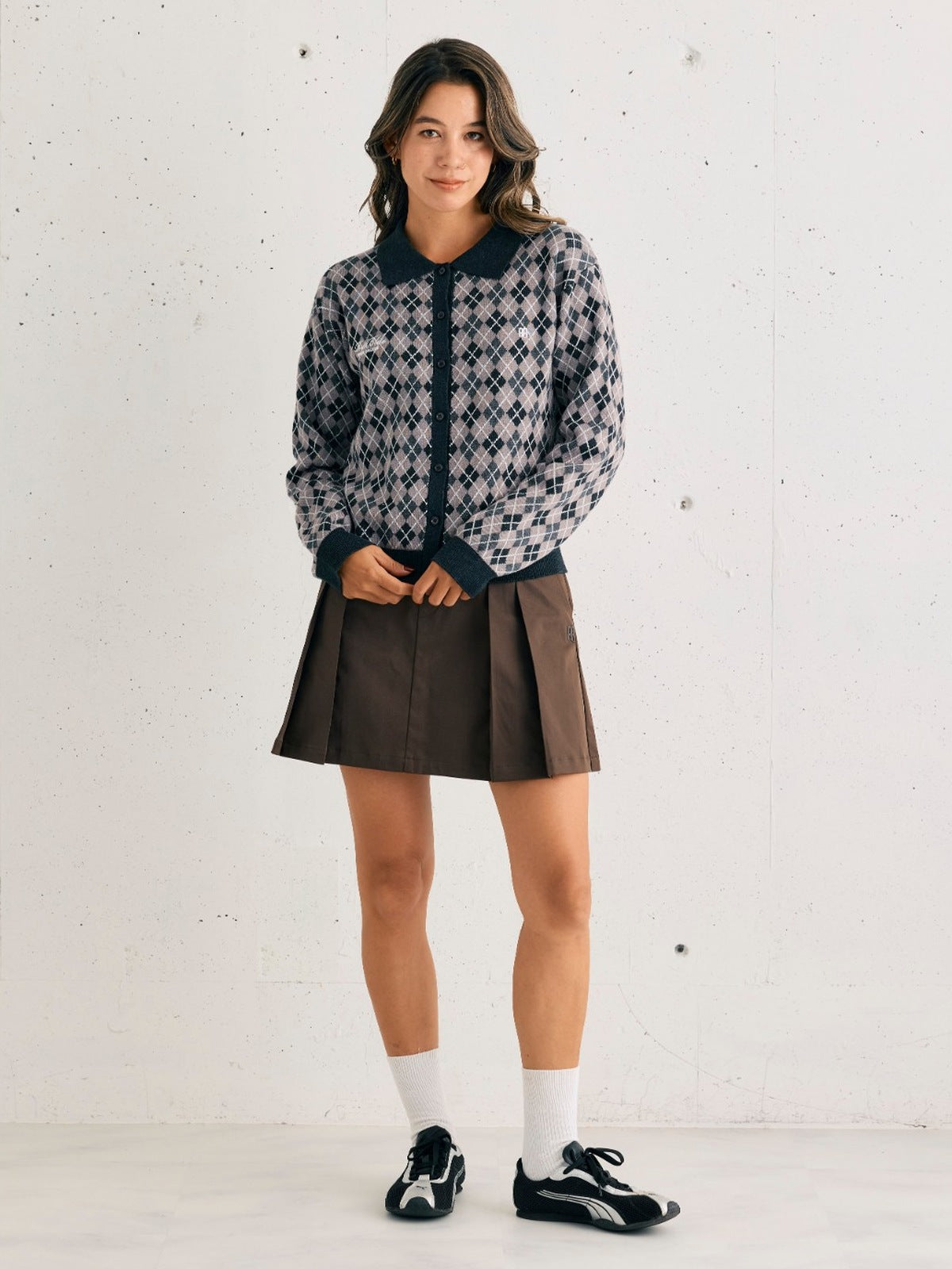 26AW GOLF COLLECTION LOOK 11 Women's スクリプトロゴ アーガイルニットカーディガン