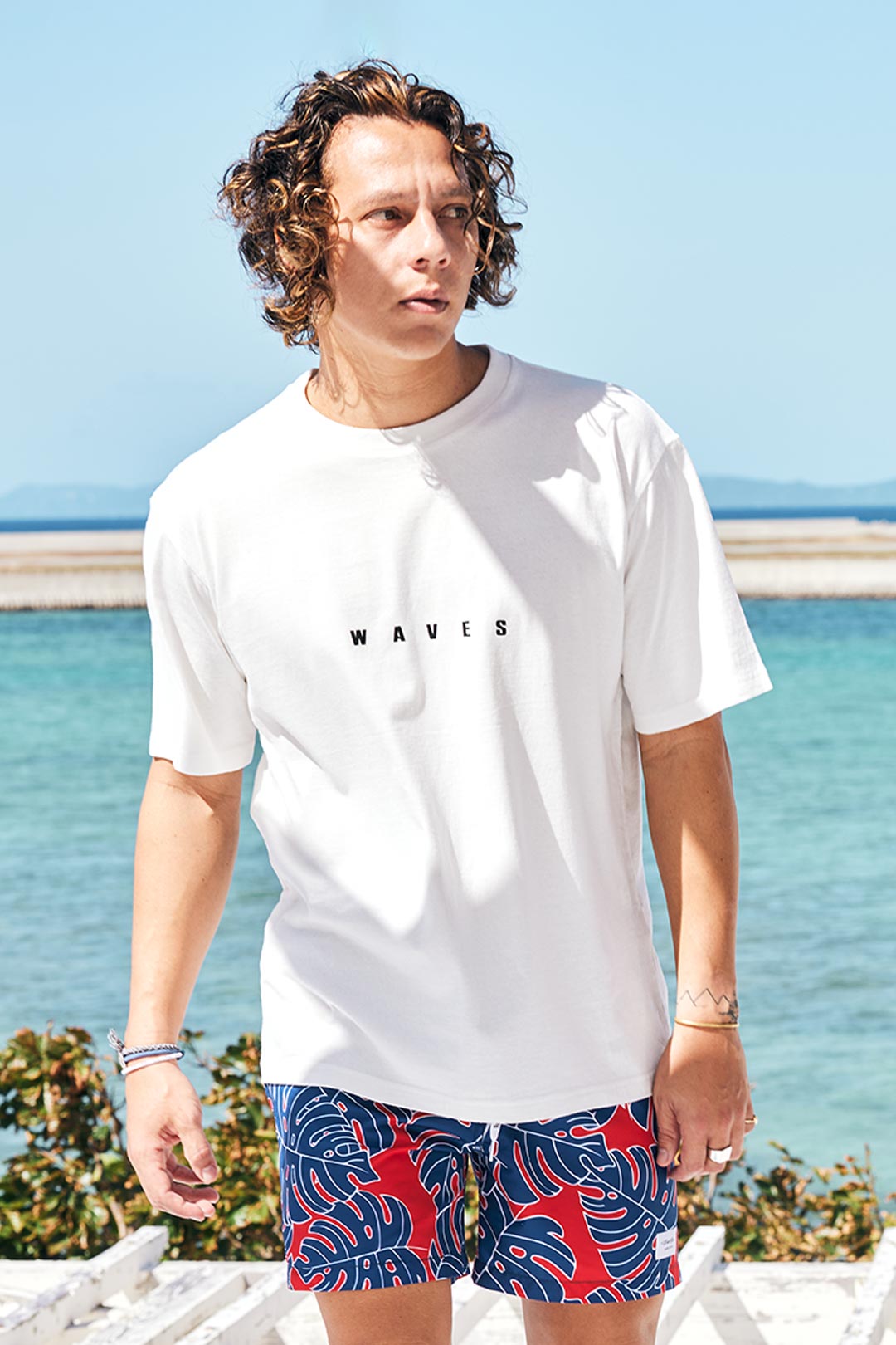 OEコットン 半袖メンズTシャツ【WAVES】